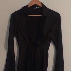 Stolen Hearts Tie Front silk shirt dress